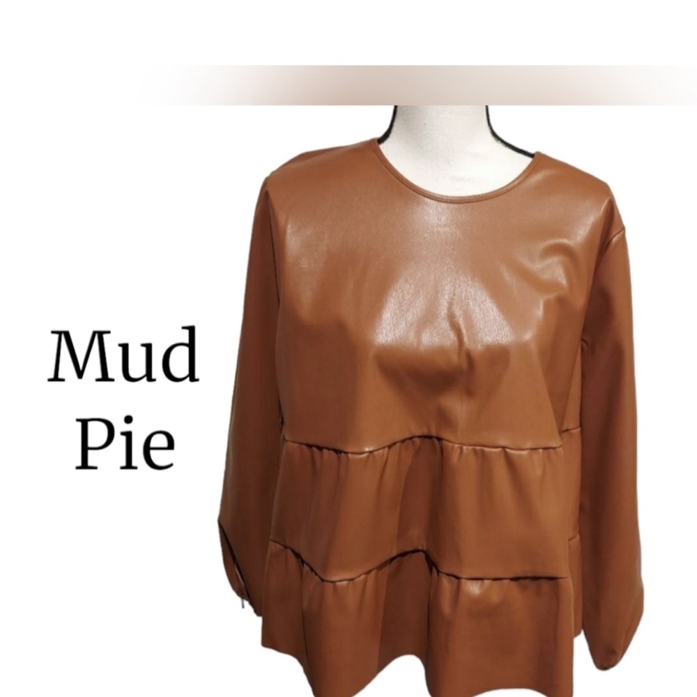 NWOT Mudpie medium pleather cognac top. Great with leggings or jeans